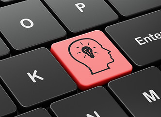 Image showing Learning concept: Head With Lightbulb on computer keyboard background