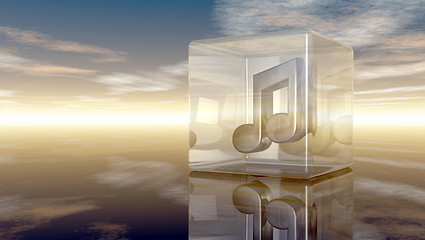 Image showing music note in glass cube under cloudy sky - 3d rendering