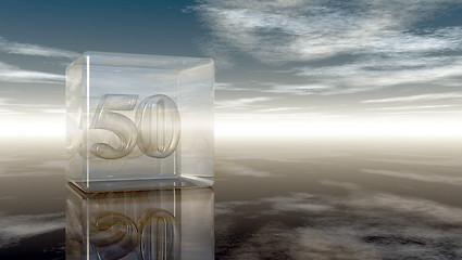 Image showing number fifty in glass cube under cloudy sky - 3d rendering