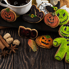 Image showing Homemade delicious ginger biscuits for Halloween