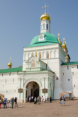 Image showing Sergiev Posad - August 10, 2015: View of the main entrance to the holy gate at Holy Trinity St. Sergius Lavra