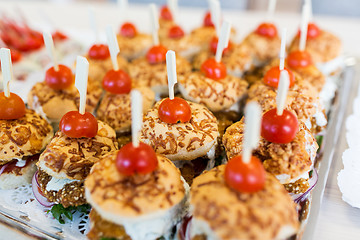 Image showing close up of canape hamburgers on serving tray