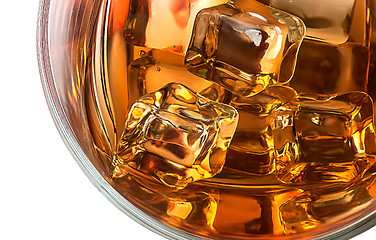 Image showing Top closeup of whiskey with ice