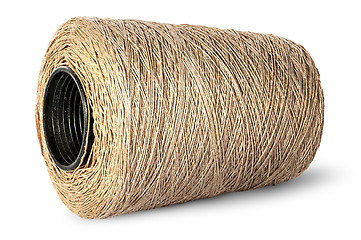 Image showing Horizontal bobbin of old dirty thread beige