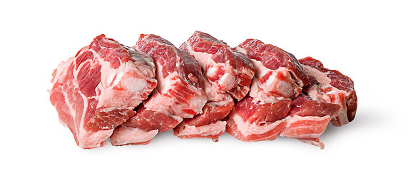 Image showing Raw pork belly slices horizontally in row