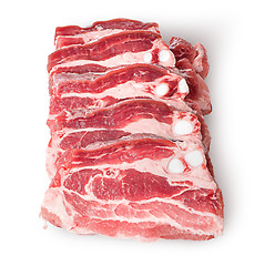 Image showing Raw pork belly slices in row