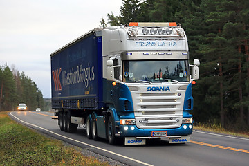 Image showing Scania R500 Semi Trailer Truck Trans La-Ka on the Road