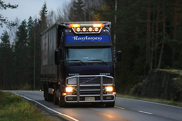 Image showing Purple Volvo FH Semi Trailer Truck Headlights