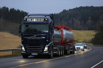 Image showing Volvo FH Tank Truck Late Night Trucking