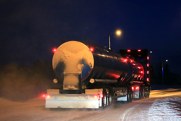 Image showing Tank Truck Lights on Winter Night