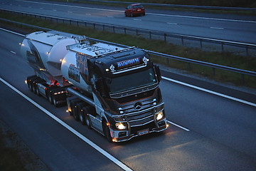 Image showing Mercedes Benz Uniq Concept Trucking on Dark Road