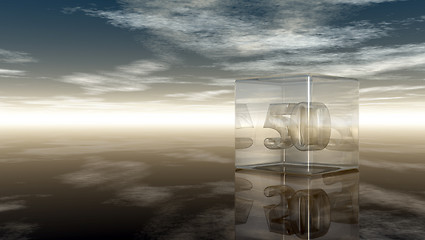 Image showing number fifty in glass cube under cloudy sky - 3d rendering