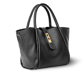 Image showing Black elegant leather ladies handbag rotated