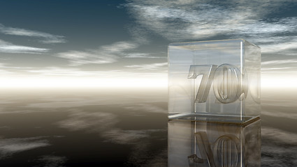 Image showing number seventy in glass cube under cloudy sky - 3d rendering