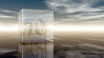 Image showing number seventy in glass cube under cloudy sky - 3d rendering