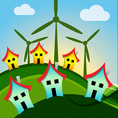 Image showing Wind Turbine Houses Shows Housing Conservation And Power