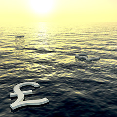 Image showing Pounds Floating To A Sunset Showing Money Wealth Or Earnings