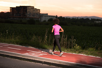 Image showing a young African American woman jogging outdoors