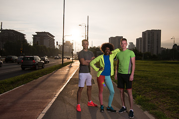 Image showing portrait multiethnic group of people on the jogging