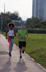 Image showing multiethnic group of people on the jogging