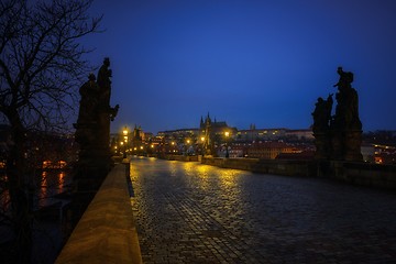 Image showing Charles Bridge in Prague at dawn Czech Republic