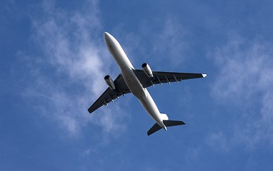 Image showing Tranquil sky with airplane traveling