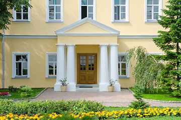 Image showing Sergiev Posad - August 10, 2015: View of the entrance to the Treasury fraternal body cells Holy Trinity St. Sergius Lavra