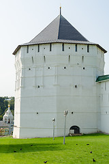 Image showing Sergiev Posad - August 10, 2015: View of the Bloc tower Holy Trinity - St. Sergius Lavra in Sergiev Posad