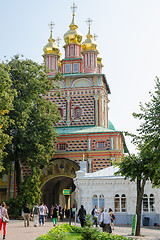 Image showing Sergiev Posad - August 10, 2015: View of the Baptist and the holy temple gate at Holy Trinity St. Sergius Lavra
