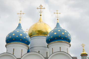 Image showing Sergiev Posad - August 10, 2015: Dome close-up of the Assumption Cathedral of the Holy Trinity St. Sergius Lavra