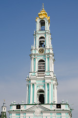 Image showing Sergiev Posad - August 10, 2015: View of the upper part of the bell tower of the Trinity-Sergius Lavra