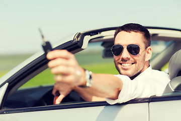 Image showing happy man in cabriolet showing car key