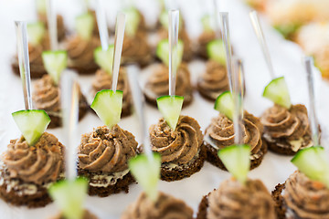 Image showing close up of canape with paste on serving tray