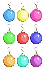 Image showing Illustration of nine Christmas balls of different colors