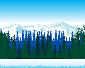 Image showing Winter landscape with wood and mountain