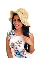 Image showing Portrait of woman with straw hat. 