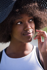 Image showing Close up portrait of a beautiful young african american woman sm