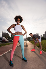 Image showing multiethnic group of people on the jogging