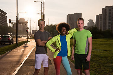 Image showing portrait multiethnic group of people on the jogging