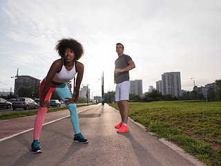 Image showing multiethnic group of people on the jogging