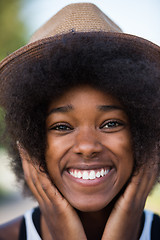 Image showing Close up portrait of a beautiful young african american woman sm