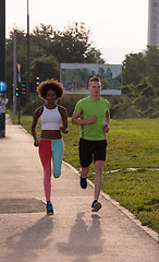 Image showing multiethnic group of people on the jogging