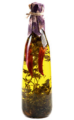Image showing Olive Oil with Chili Pepper and Herbs