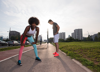 Image showing multiethnic group of people on the jogging