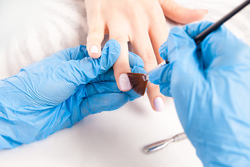 Image showing Specialist making manicure