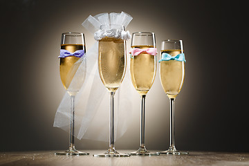 Image showing Set of four elegant stylish champagne glasses. Hen-party concept