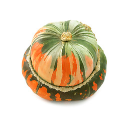 Image showing Unusual orange and green striped turban squash