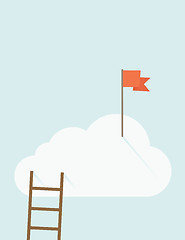 Image showing Ladder with red flag on top of the cloud