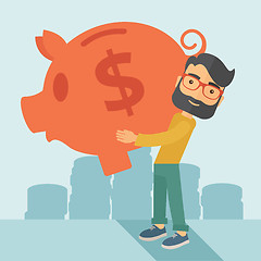 Image showing Man with his big piggy bank