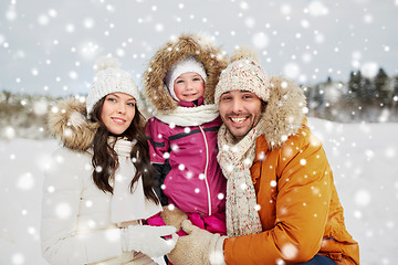 Image showing happy family with child in winter clothes outdoors